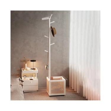 Imagem de KEG801302 Cabide de madeira maciça de cervo para corredor chão quarto sala de estar cabeceira roupas sujas cesta cabeceira móvel cabide cabide chapéu suporte (branco)