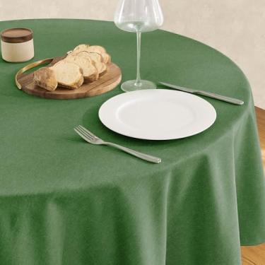 Imagem de Veblandy Toalha de mesa de linho texturizada à prova d'água e resistente a manchas, tecido decorativo sem rugas, capa de mesa para jantar/festa/buffet/casamento, 152 x 152 cm, verde