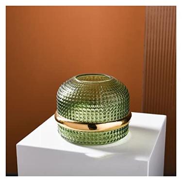 Imagem de Vasos para flores vaso de vidro com borda dourada verde escuro europeu arranjo de flores hidropônico vaso de flores vaso de plantas em vaso interno decoração de mesa presente vaso decorativo para casa