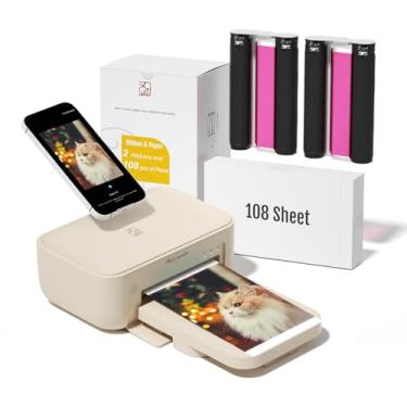 Imagem de HPRT Impressora fotográfica 4 x 6 com papel fotográfico de 108 folhas e 2 fitas, impressora instantânea de mesa para iPhone, smartphone, sublimação de tinta térmica, conexão Wi-Fi, uso doméstico, bege