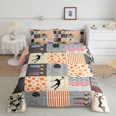 Imagem de jejeloiu Conjunto de edredom de vôlei para crianças, meninos, meninas, tamanho casal, jogo esportivo, ultramacio, com tema esportivo, edredom de bola de bola, decoração de quarto, jogador de vôlei