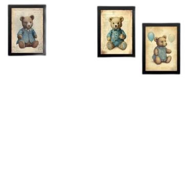 Imagem de Kit 4 Quadros Quarto Bebê Ursos Vintage 33X24Cm