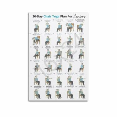 Imagem de Cartaz de mesa de ioga para cadeira exercícios sentados para idosos e iniciantes em tela arte de parede estética 16 x 24 polegadas (40 x 60 cm) estilo sem moldura