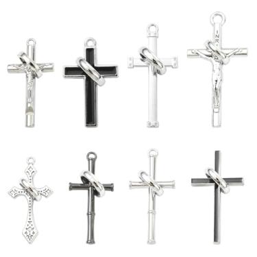 Imagem de UR URLIFEHALL 8 peças, 8 estilos, cruz tibetana com anel, pingente de crucifixo de prata antigo, pingentes para pulseira, brincos, colar, fabricação de joias