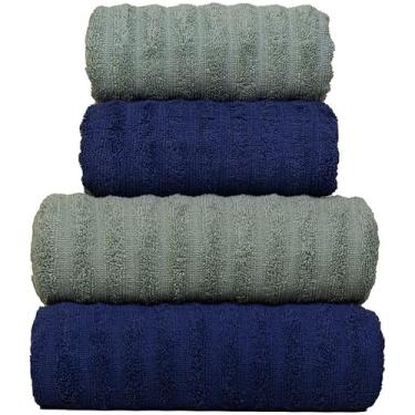 Imagem de Jogo de Toalhas Fio Penteado Gigante 4 Peças Super Macia (Azul + Verde)