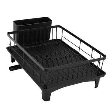 Imagem de XUXHOU Rack de Secagem de Pratos, Escorredor de Pratos de Ferro Com Drenagem Eficiente, Design que Economiza Espaço, para Pequenas Cozinhas, Apartamentos e Trailers (Preto)