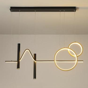 Imagem de Lustre nórdico de teto para interiores, lustre linear de 89 cm (35 pol.), luminária pendente moderna e simples para sala de jantar, escritório, ilha de cozinha, iluminação pendente LED de 42