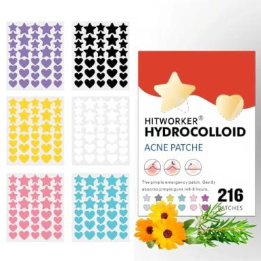 Imagem de 216 Adesivos Estrela e Coração para Espinhas Hydrocolloid Acne Patches Absorção de Impurezas Multicores, Tratamento Facial Estético