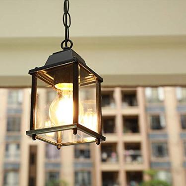 Imagem de Luminária pendente externa E27 preta estilo retrô industrial vintage em metal, resistente à chuva e à prova d'água, ideal para gazebo, villa, loft, pátio, varanda ou jardim.