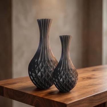 Imagem de Kit 2 Vasos Minimalistas Decoração de Mesa Aceita Plantas Naturais Feito De Plástico Durável (25 cm | 18 cm,Preto)