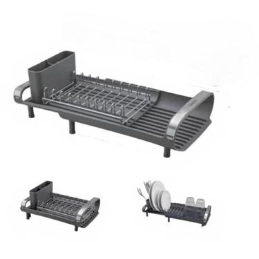 Imagem de Escorredor de pratos com função de secagem e porta-talheres para uso na cozinha, feito de polipropileno.