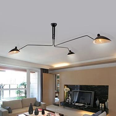 Imagem de Lustre de metal estilo meados do século XX, luminária de teto industrial com estrutura tubular para sala de jantar e sala de estar, luminária pendente moderna com braços ajustáveis, preta, 1