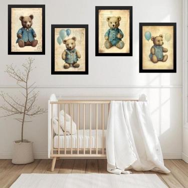 Imagem de Kit 4 Quadros Quarto Bebê Ursos Vintage 45X34Cm