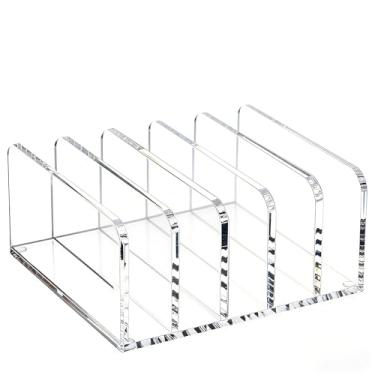 Imagem de Classificador de correio de acrílico de 5 camadas, organizador de cartas de mesa com compartimentos verticais, suporte de arquivo de espaço de trabalho para escritório e casa