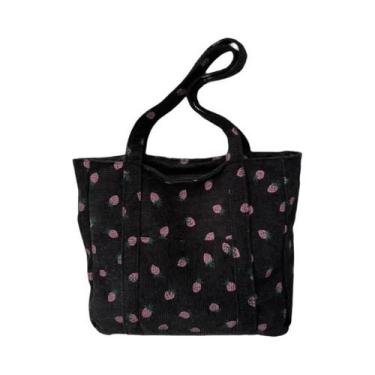 Imagem de Bolsa Tote De Corduroy Com Estampa De Morangos, Grande Capacidade, Fas