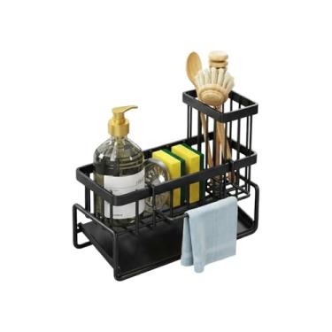 Imagem de Suporte de esponja preto para pia de cozinha, organizador de pia com suporte de escova alto, organizadores de bancada de cozinha e itens essenciais de armazenamento, aço inoxidável 304 à prova de