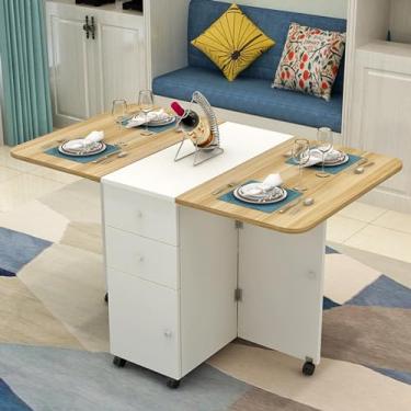 Imagem de Mesa dobrável, mesa de jantar dobrável móvel, mesa versátil extensível, armazenamento com 2 gavetas, 6 rodas universais, mesa de jantar esconderijo com economia de espaço (Cor: Estilo 4, Tamanho: C