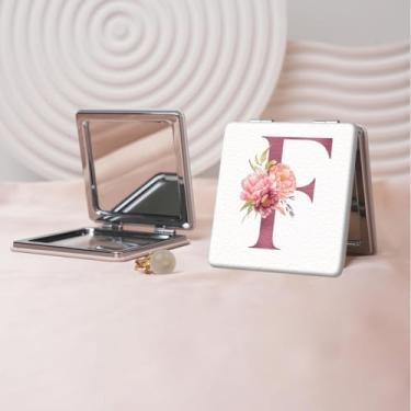 Imagem de Espelho de maquiagem portátil Flower Alphabet Series, mini espelho portátil dobrável, espelho de contorno quadrado portátil de dupla face, adequado para todos em qualquer ocasião