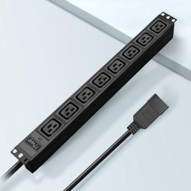 Imagem de Régua de alimentação, IEC C19 Metal 8 Tomadas Montagem na parede Heavy Duty Wide Long Spaced com cabo de plugue C20 de 3 pés, PDU/distribuição de energia central