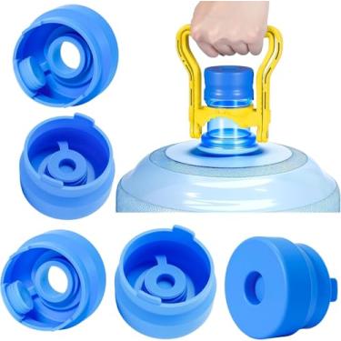 Imagem de 2 peças de alças de garrafa de água de 5 galões - alças ergonômicas estáveis com tampas de garrafa de água de 5 galões - Suporte de garrafa de 14 litros emborrachado antiderrapante para evitar