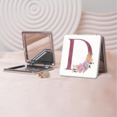 Imagem de Espelho de maquiagem portátil Flower Alphabet Series, mini espelho portátil dobrável, espelho de contorno quadrado portátil de dupla face, adequado para todos em qualquer ocasião