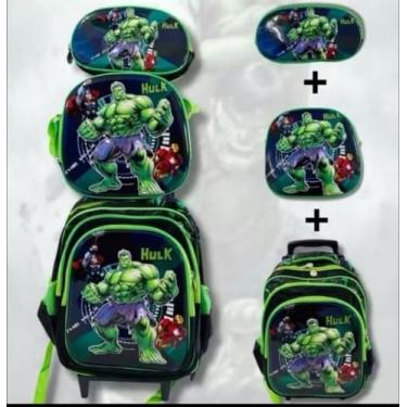 Imagem de Kit Mochila Escolar Com Rodinhas Infantil Menino Hulk - Toys