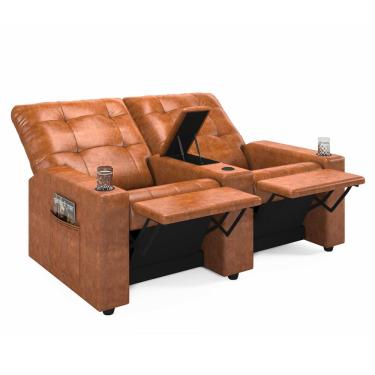 Imagem de Poltrona do Papai Reclinável Cinema 2 Lugares Manual Baú USB Haifa F05 Facto Caramelo B - Lyam Decor