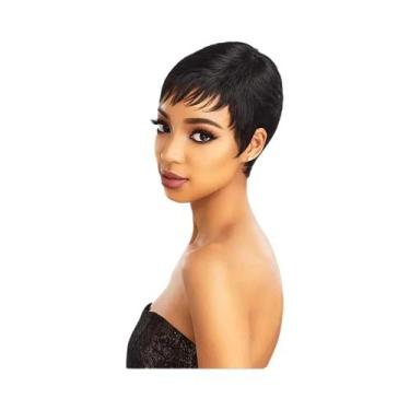 Imagem de Peruca Curta Pixie Preta E Vermelha, Cabelo Humano Brasileiro Liso, Pe