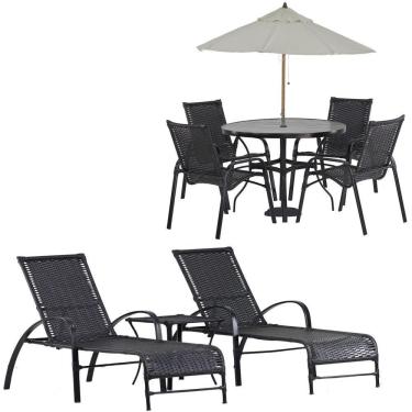 Imagem de 4 Cadeiras Emily Mesa Roma 2 Espreguiçadeiras E Ombrelone Tabaco
