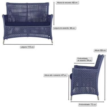 Imagem de 2 Sofás área Externa Igapó Alumínio Fendi Corda Náutica E10 Azul