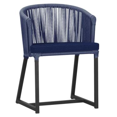 Imagem de Cadeira De Jantar Noronha Alumínio Preta E10 Trama  Azul