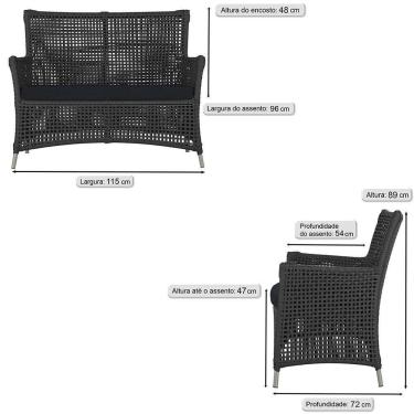 Imagem de Jogo Sofá 2 Poltronas E Mesa Igapó Fendi E12 Trama Original Preto