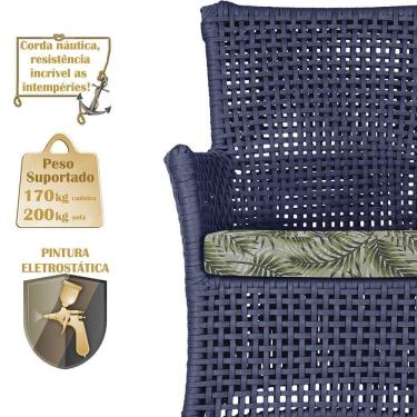 Imagem de Jogo Sofá E 2 Poltronas Igapó Alumínio Preta E5 Trama Azul