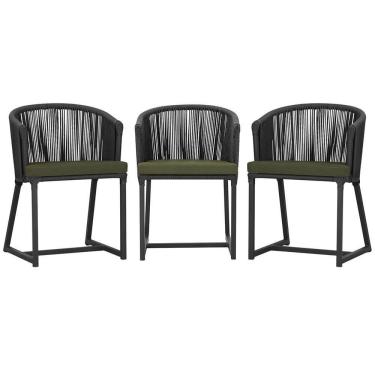 Imagem de 3 Cadeiras De Jantar Noronha Preta Corda Náutica E13 Trama Preto