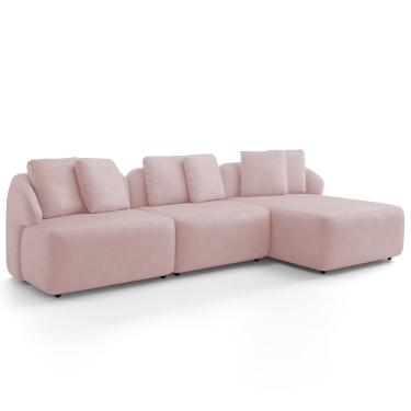 Imagem de Sofá 4 Lugares com Chaise Direito Sala Living 294cm Arlo F04 Veludo Rosê - Lyam Decor