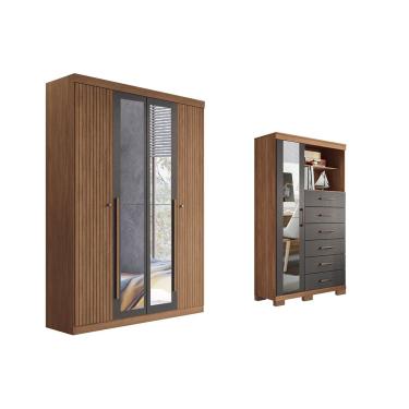 Imagem de Quarto Completo Modu +Cômoda QC325 Jatobá/Grafite - Santos Andirá