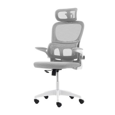 Imagem de Cadeira Escritório Ergonômica Cinza Com Suporte Lombar Estofado E Apoio De Cabeça Cinza