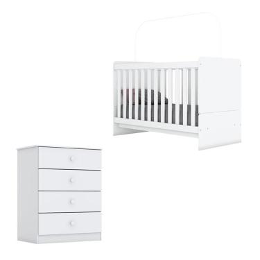 Imagem de Berço Nacional E Cômoda Infantil Labirinto Branco Brilho - Henn