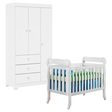 Imagem de Berço Americano Lila Com Guarda Roupa Duda 3 Portas Branco Brilho - Phoenix Baby