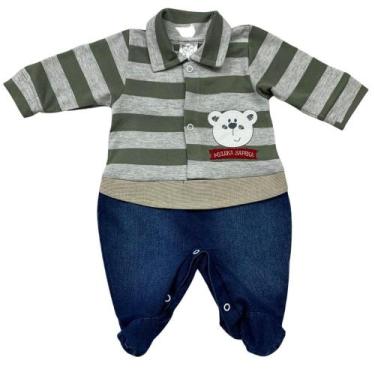 Imagem de Macacão bebe menino jeans de ursinho - PEQUENO CHARME MODA BEBÊ, Verde