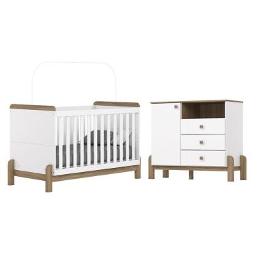 Imagem de Jogo De Quarto Infantil Ternura Com Cômoda E Berço Branco-jequitibá - Móveis Henn Branc...