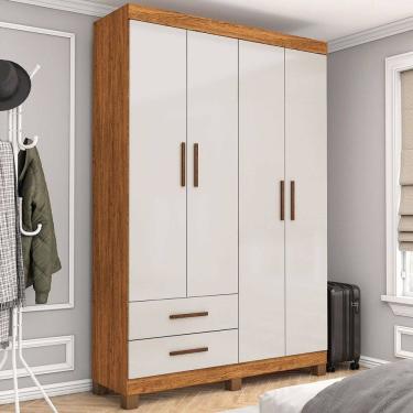 Imagem de Guarda-Roupa Solteiro Solo 4 Portas 2 Gavetas com Pés Cinamomo/Off White - Pnr Móveis