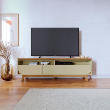 Imagem de Rack TV 75 Pol 200cm Bancada para Sala Elarin Cumaru/Opala M20 - D'Rossi
