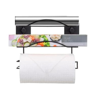 Imagem de Porta Rolos Triplo Suporte Adesivo 3 em 1 Papel Toalha, Filme e Alumín