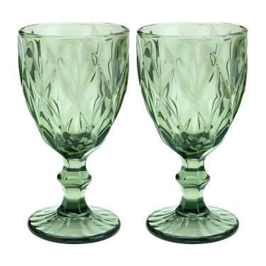 Imagem de Jogo 2 Taças De Vidro Diamond Diamante Verde 300ml água Class Home