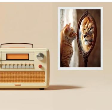 Imagem de Quadro Motivacional Autoestima Gato Espelho Leão 24X18Cm - Quadros On-