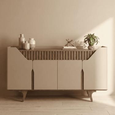 Imagem de Aparador 160cm Ripado Portas Prateleiras Organizadoras