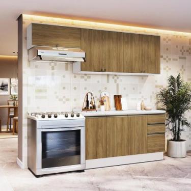 Imagem de Armário de Cozinha Completa 100% MDF 240cm Branco/Nogueira Celeste Kap