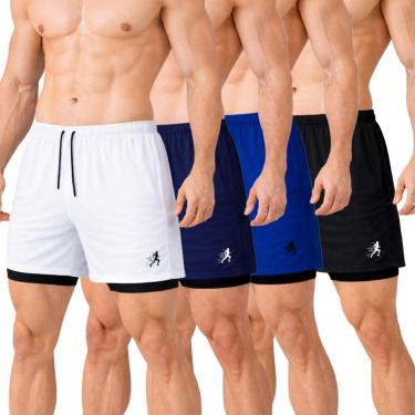 Imagem de Kit 4 Shorts Masculinos 2 em 1 para Atividades Esportivas com Estampa de Corrida-Masculino