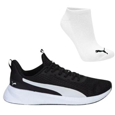 Imagem de Kit Tênis Puma Flyer Lite 3 Wns Feminino e Meia, 38, Preto, Branco, Fe
